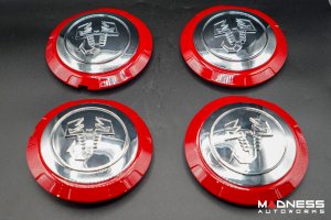 FIAT 500 Wheel Center Cap Set - set of 4 - Red/ Chrome - Scorpion Design 